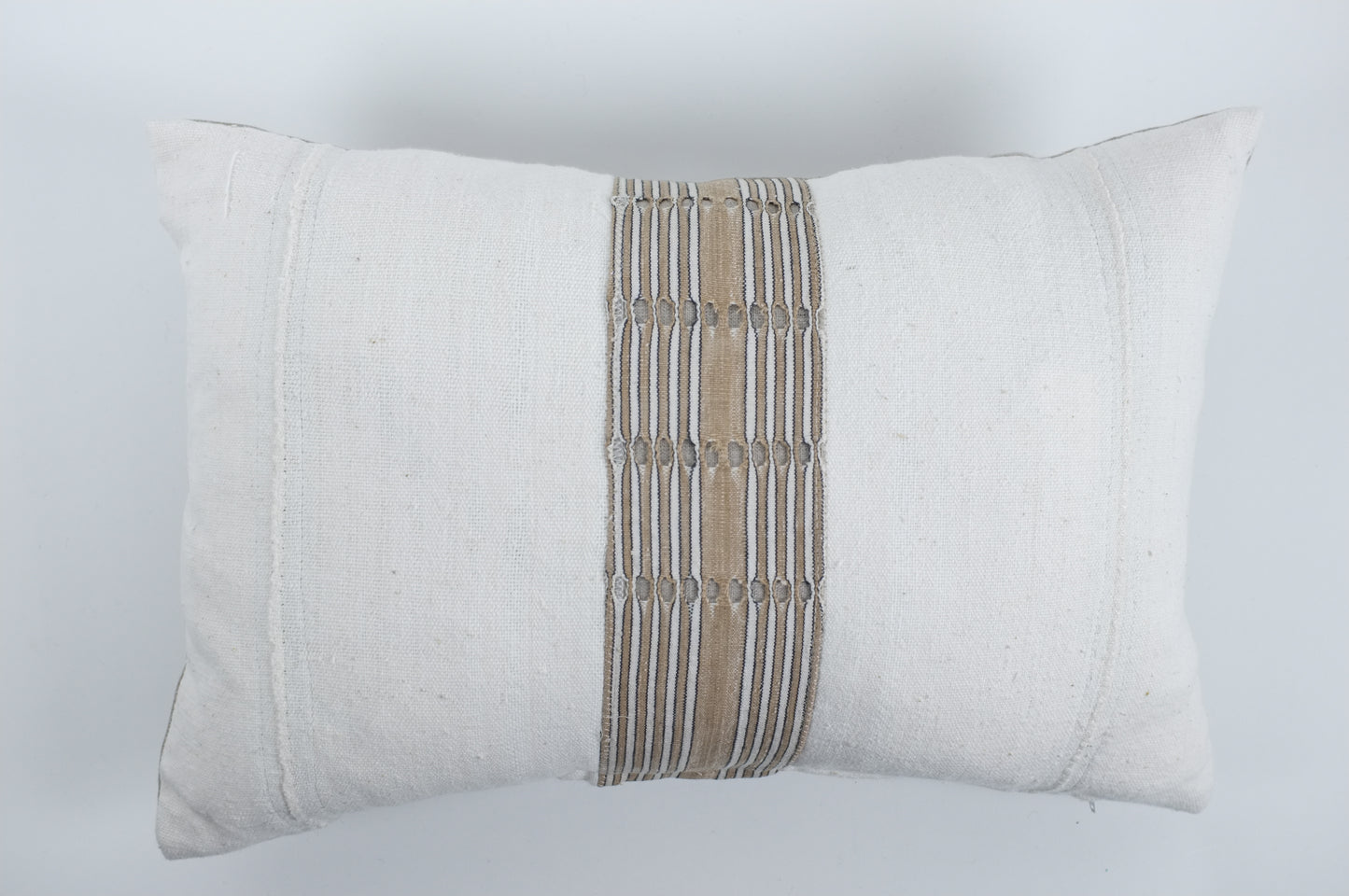 White with Khaki Slitted Band Lumbar Pillow