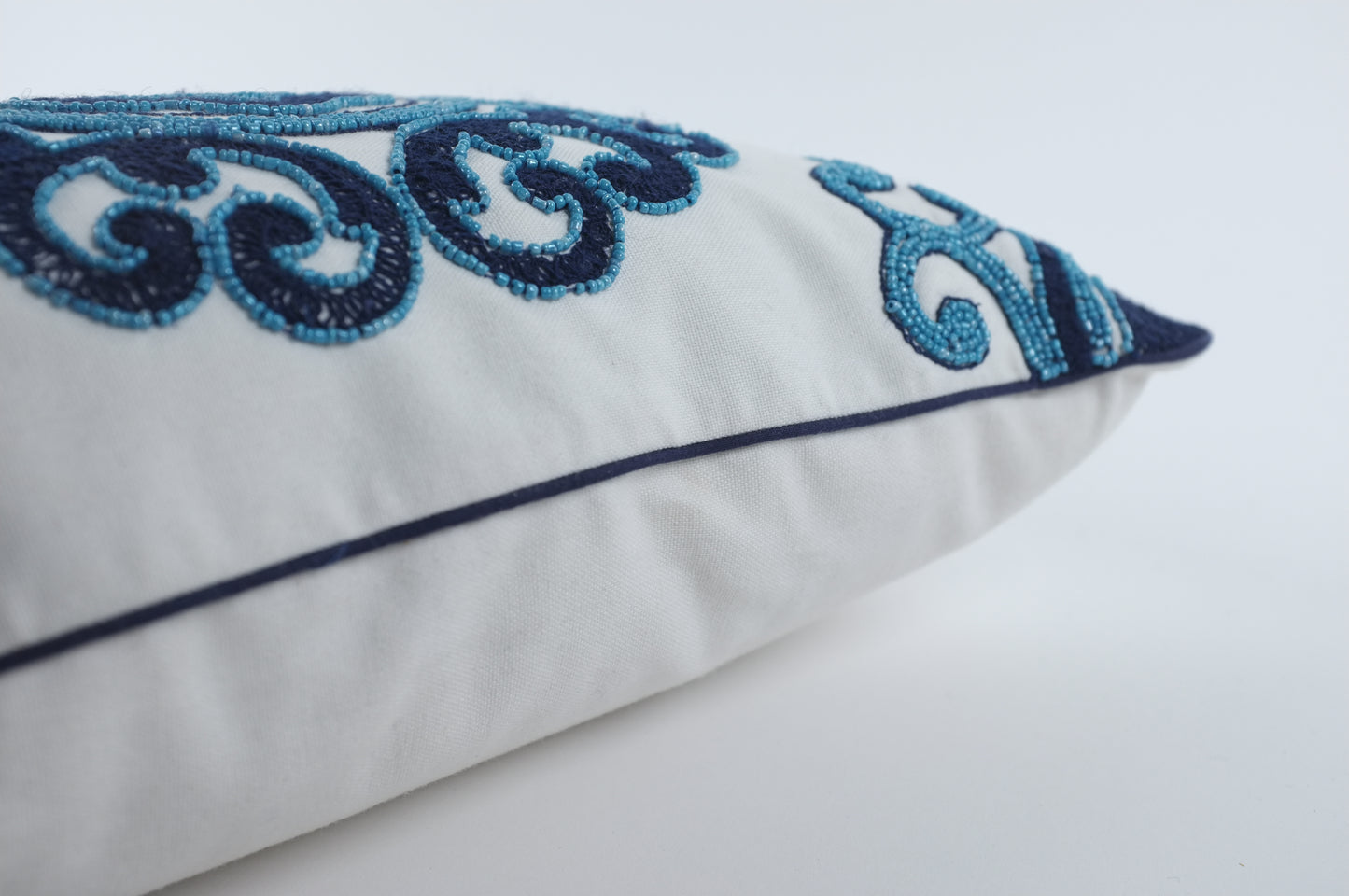 White with Blue Circle Arabesque Lumbar Pillow