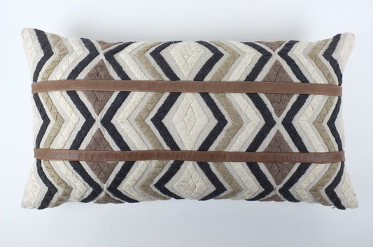 Brown/Khaki Zig-Zags with Brown Bands Lumbar Pillow