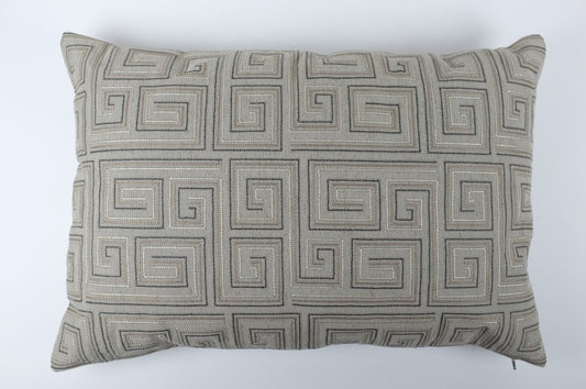 Grey Greek Meander Lumbar Pillow