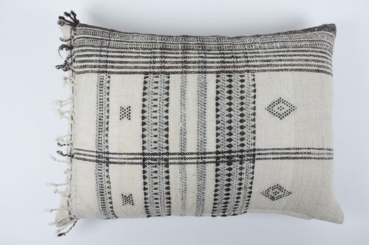 White and Black Moroccan Style with Edge Fridge Lumbar Pillow