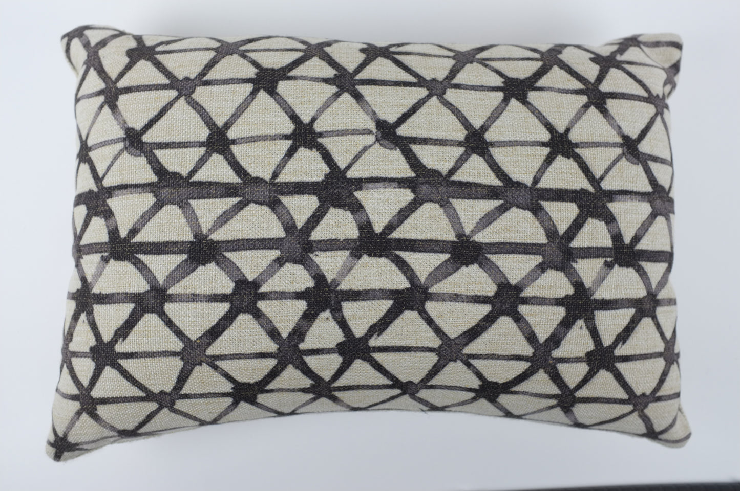 Ecru with Black Water Color Cross Hatch Grid Lumbar Pillow