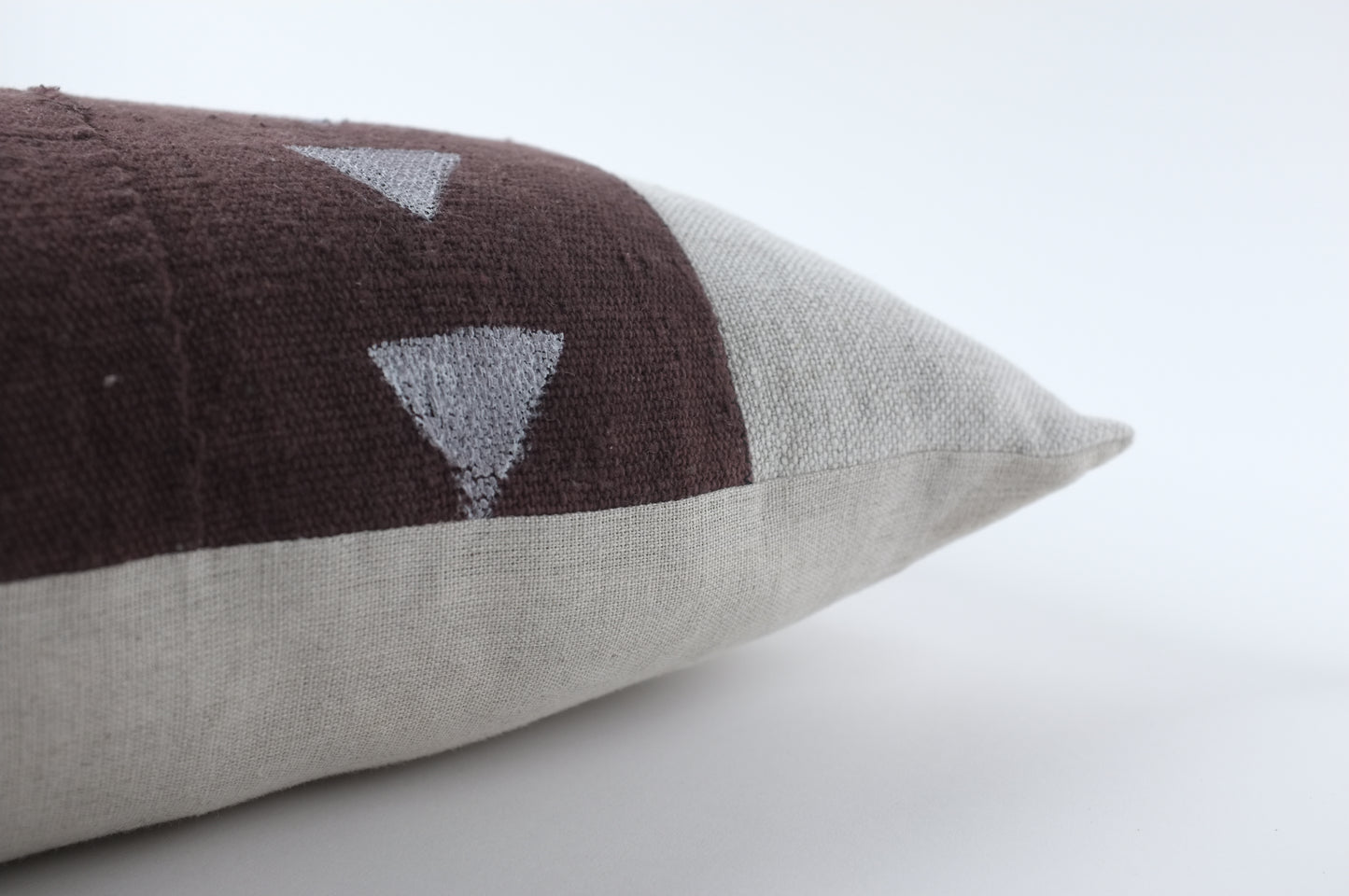 Grey with Dark Brown Triangle Band Lumbar Pillow