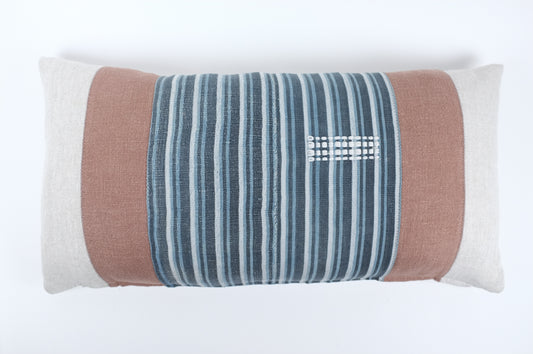 Grey with Brick and Blue Stripes Lumbar Pillow