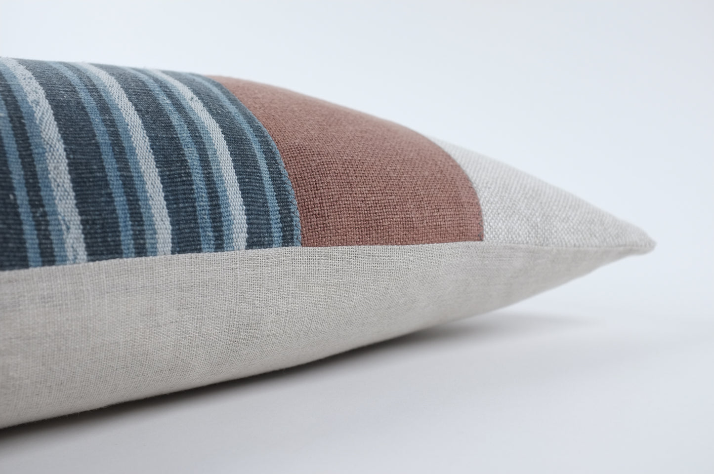 Grey with Brick and Blue Stripes Lumbar Pillow