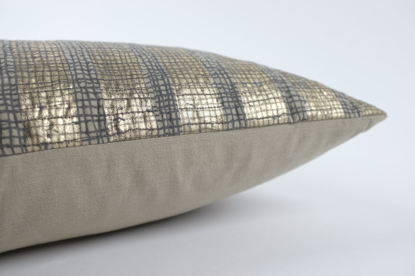 Grey and Gold Stripe Lumbar Pillow