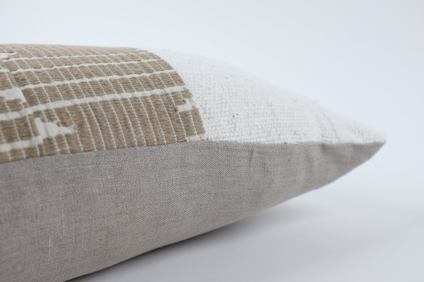 White with Vertical Khaki Band Lumbar Pillow