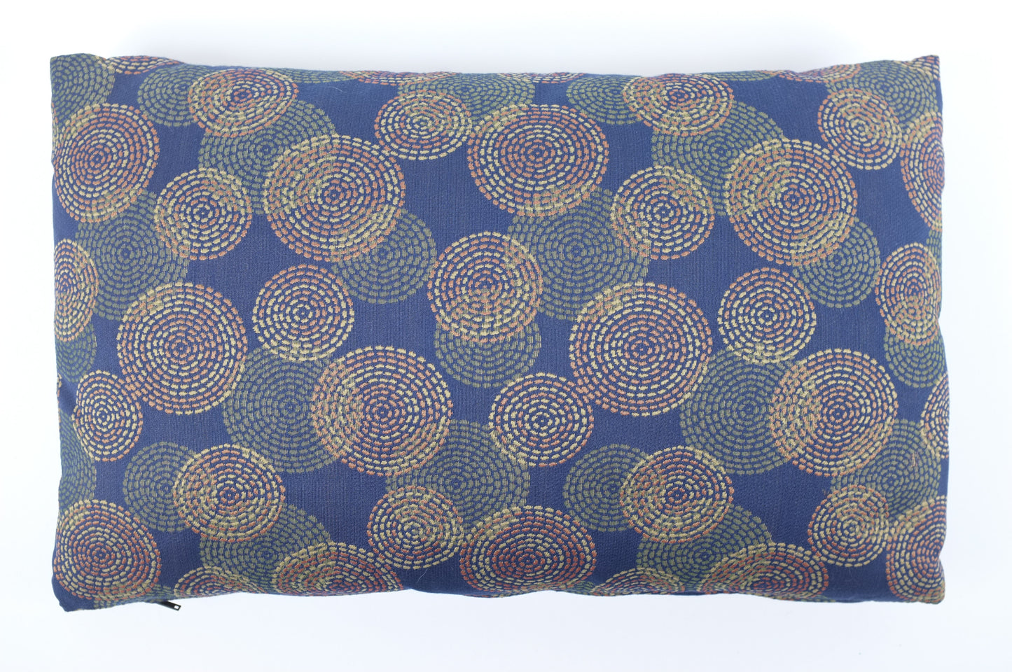 Dark Blue with Embroidered Circles Lumbar Pillow