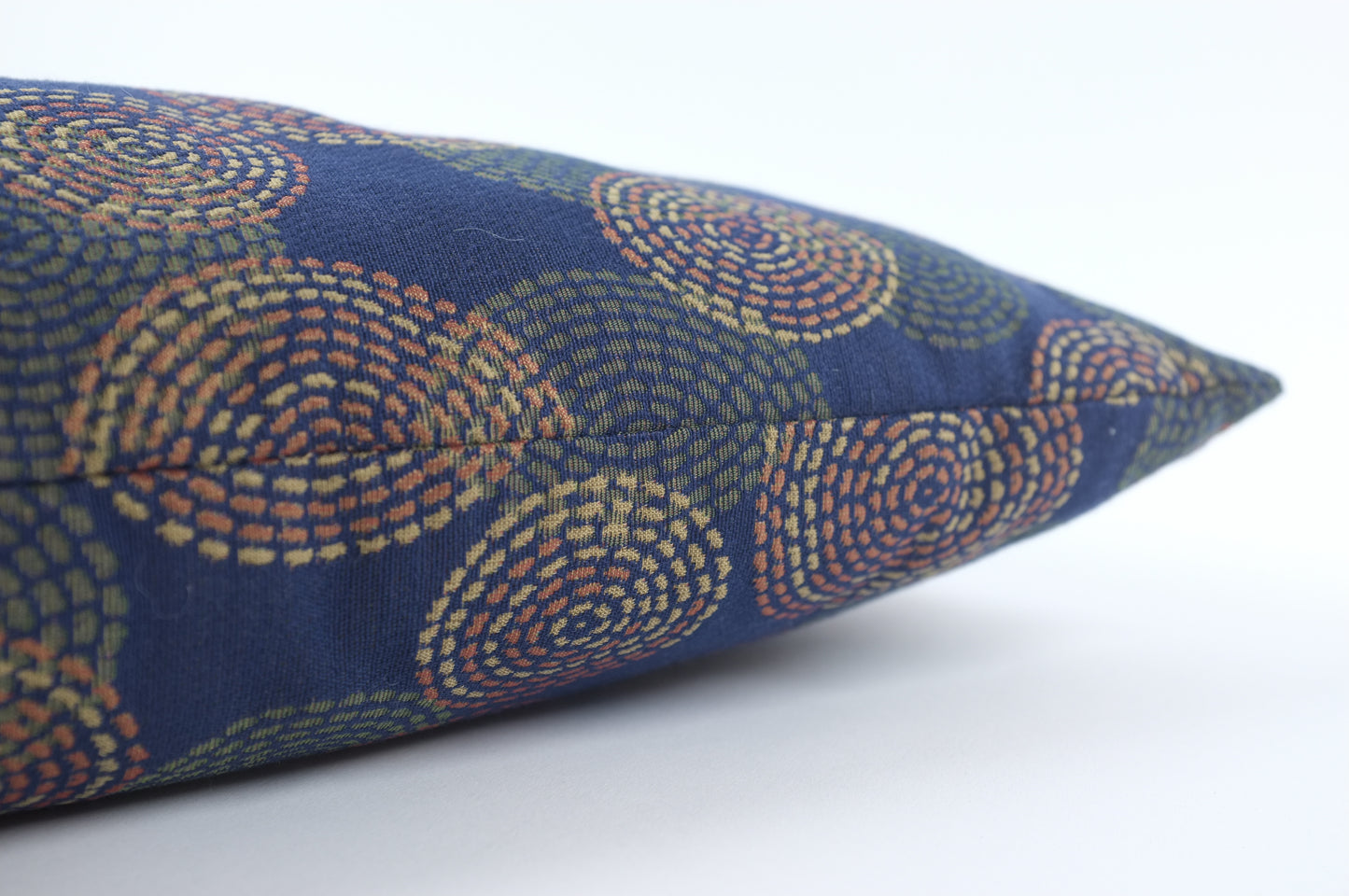 Dark Blue with Embroidered Circles Lumbar Pillow