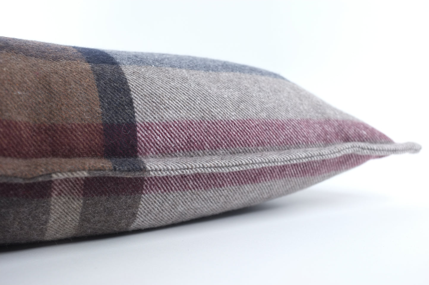 Grey/Brown Plaid Wool Lumbar Pillow