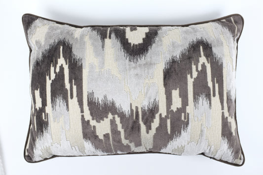 Brown/Ecru/Silver Wavy Ikat Lumbar Pillow