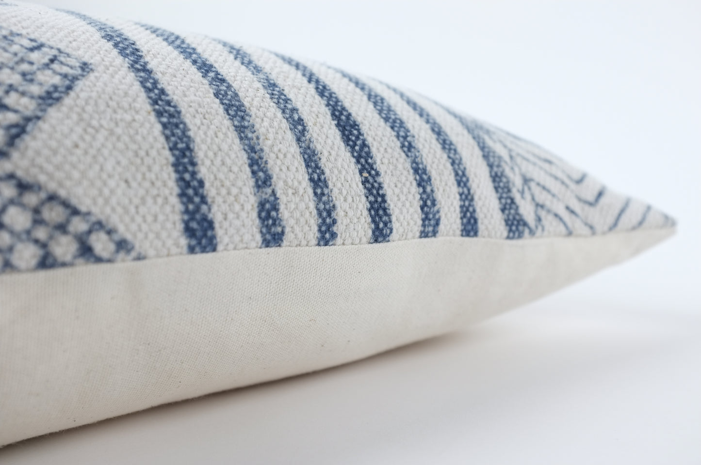 White with Blue Turkish Rug Design Lumbar Pillow