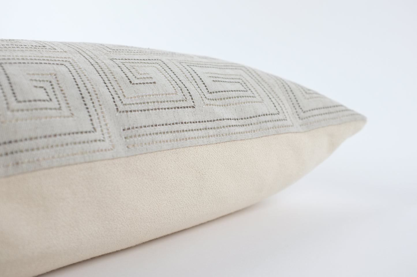 Ecru on Ecru Greek Meander Lumbar Pillow