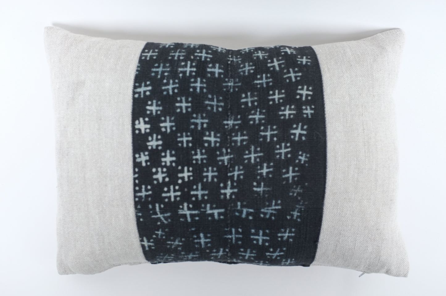 Grey with Dark Hand Stamped Center Band Lumbar Pillow