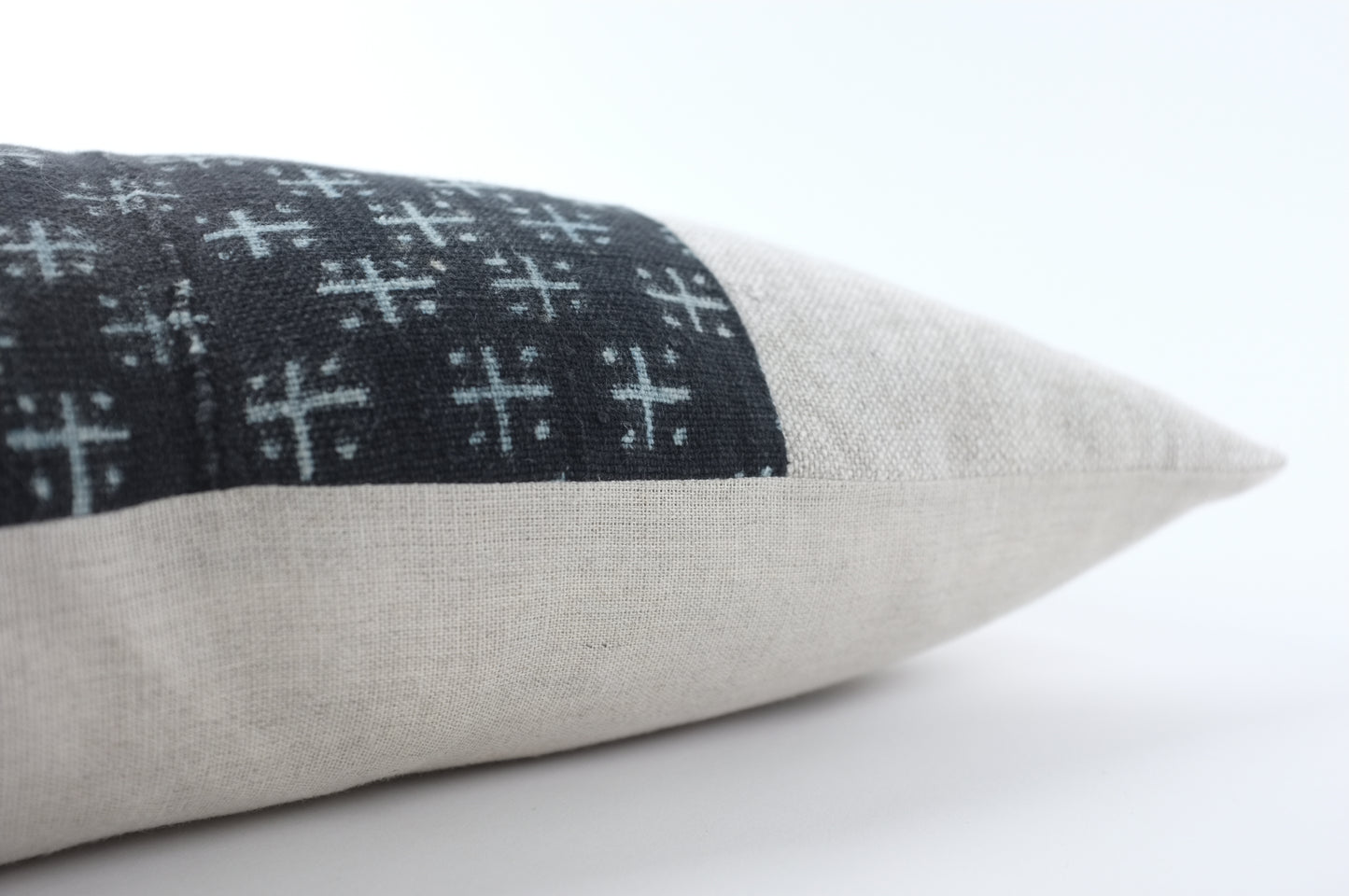 Grey with Dark Hand Stamped Center Band Lumbar Pillow