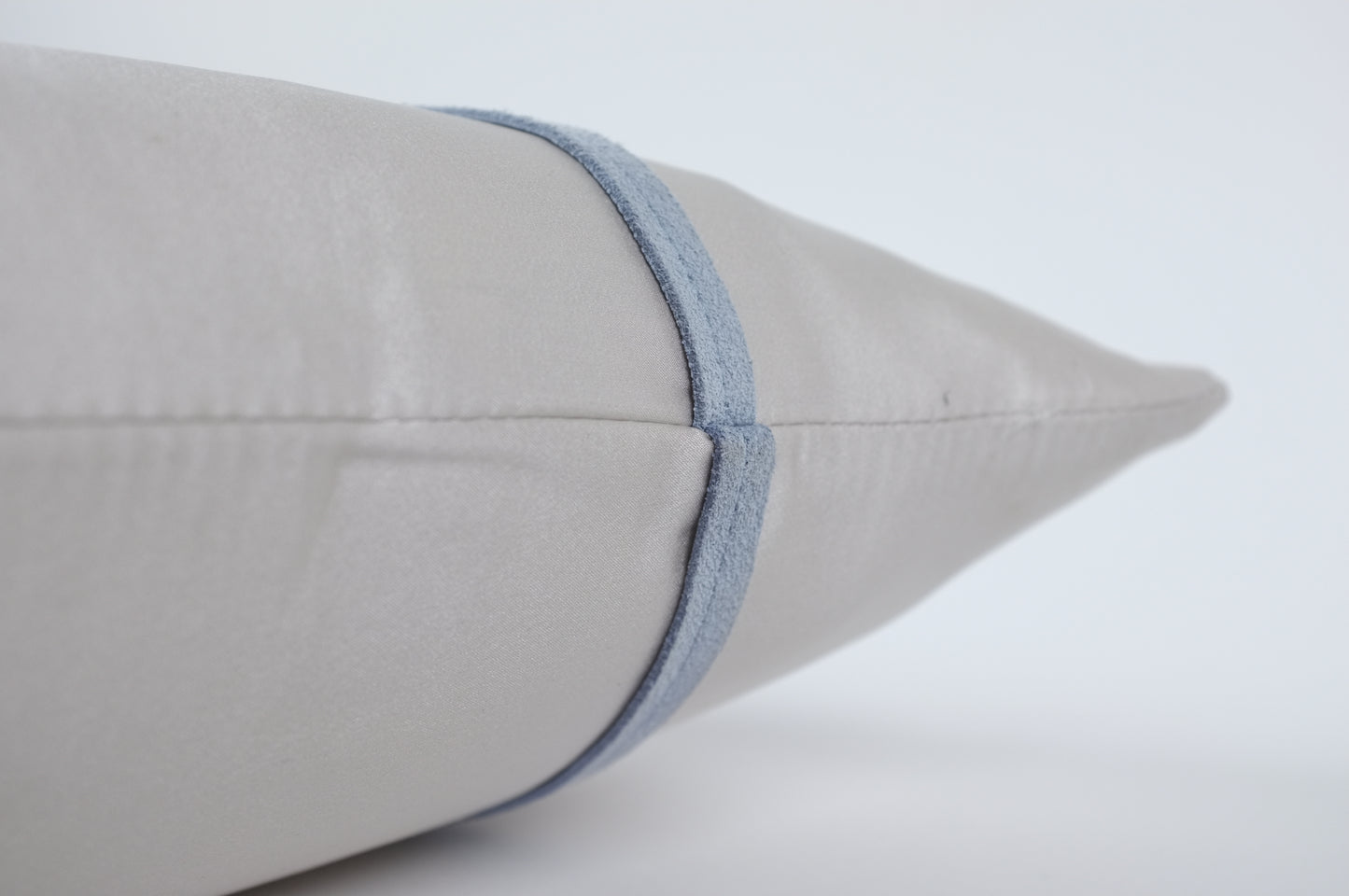 White Satin with Blue Stripe Lumbar Pillow