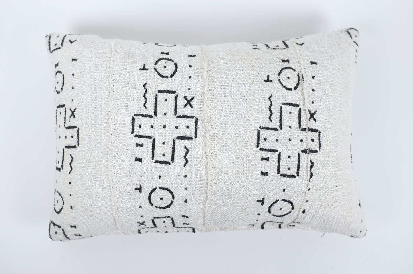 White with Black African Crosses and Dots Lumbar Pillow