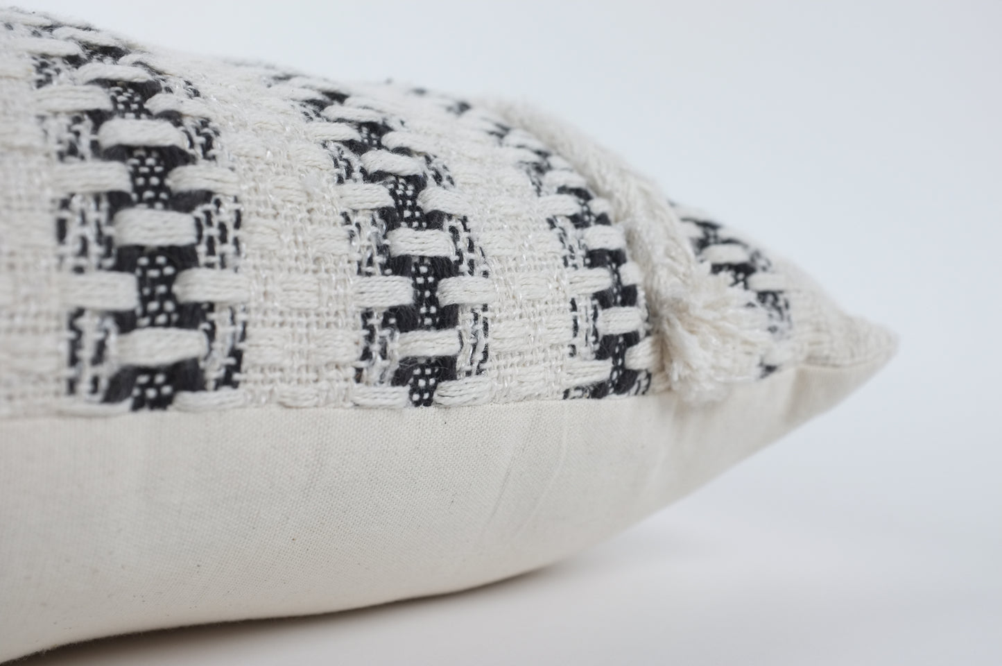 Black and White Woven Stripes Lumbar Pillow