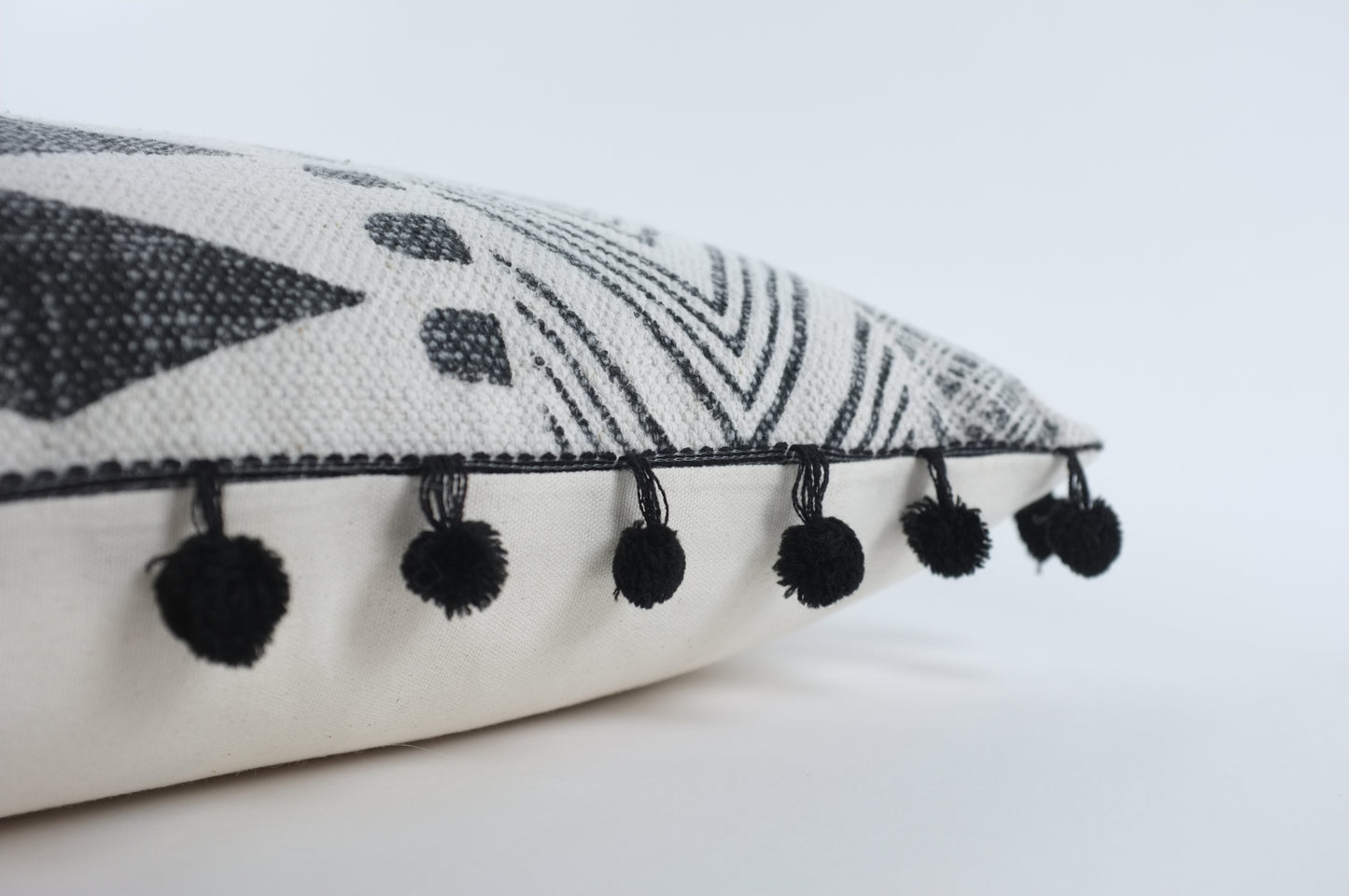 Black and White Moroccan Center Diamonds with Tassels Lumbar Pillow