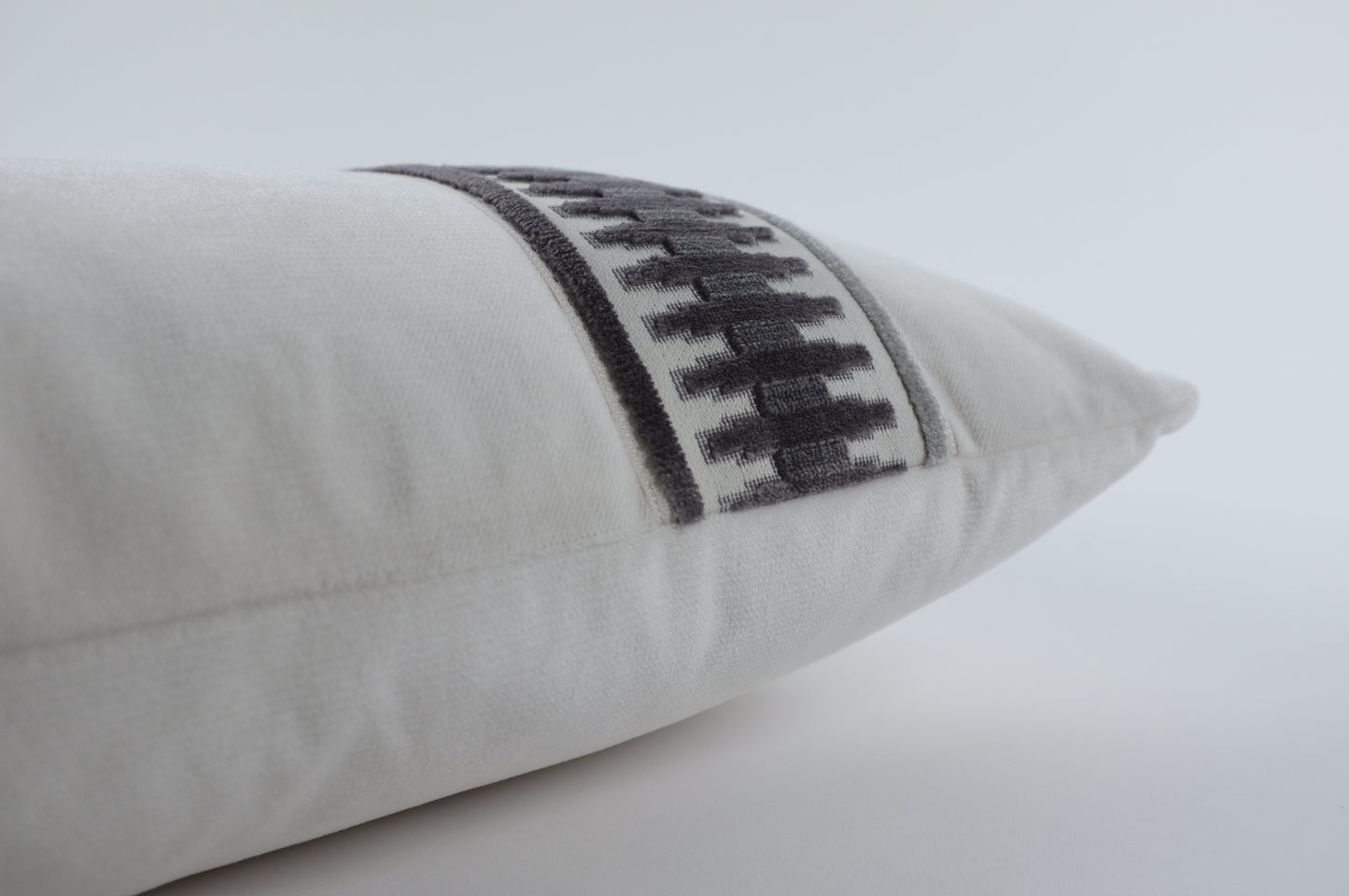 White with Charcoal Side Bands, Velvet Lumbar Pillow