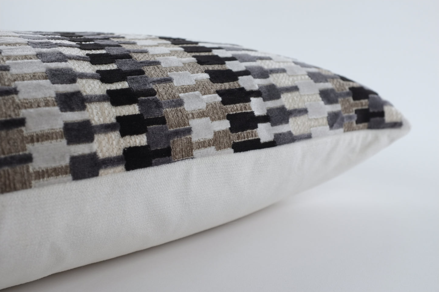 White/Black/Khaki Interlocked Velvet Lumbar Pillow