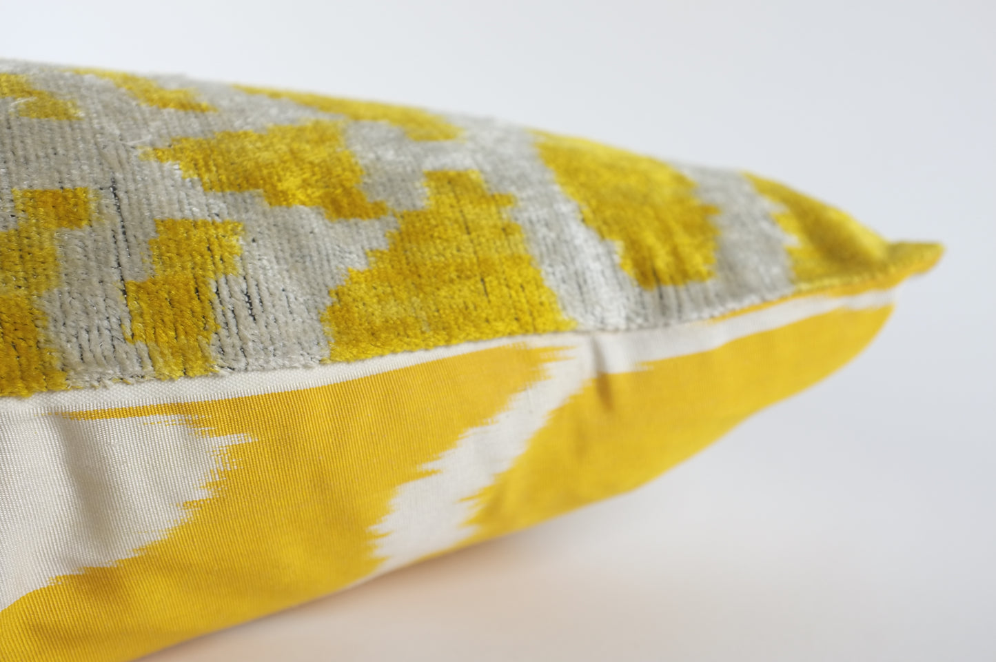 Yellow and White Silk Velvet Lumbar Pillow