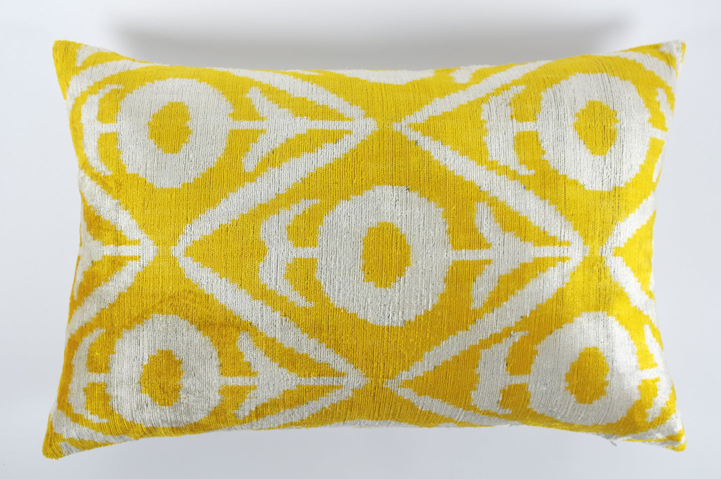 Yellow and White Floral Grid Silk Velvet Lumbar Pillow