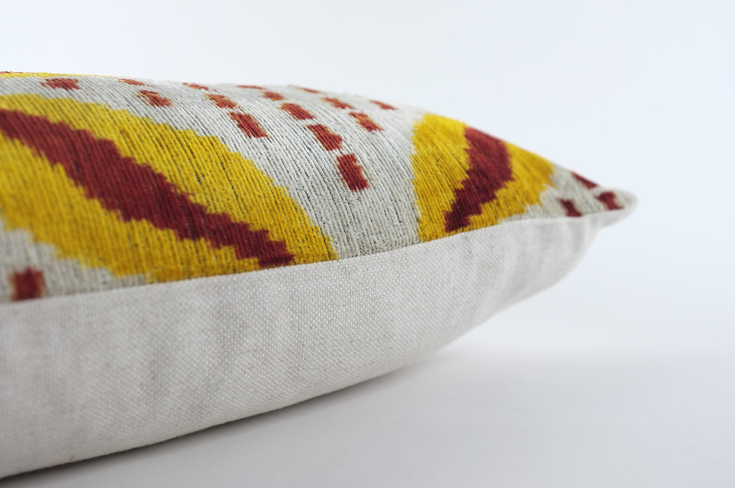 Ecru with Yellow and Maroon Silk Velvet Lumbar Pillow