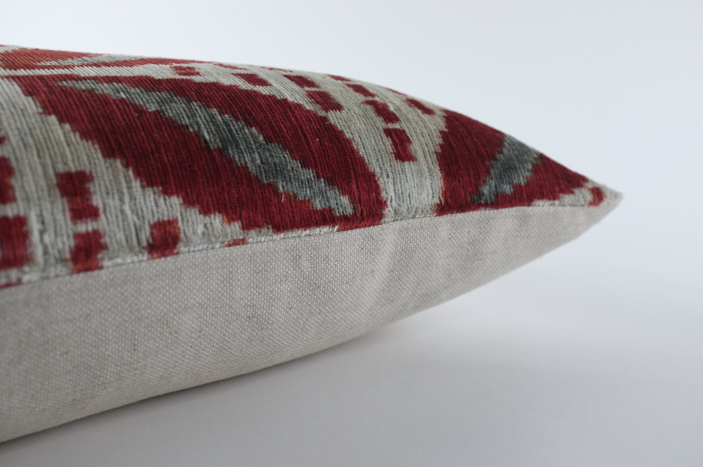 Velvety Grey with Red/Grey Silk Velvet Lumbar Pillow