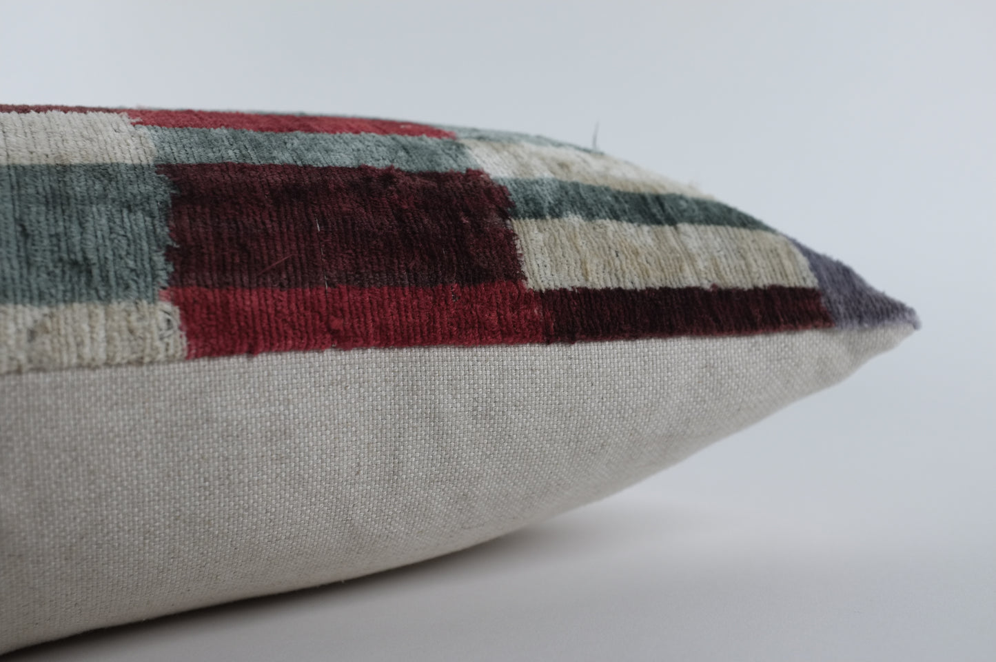 White/Grey/Red Abstract Plaid Silk Velvet Lumbar Pillow