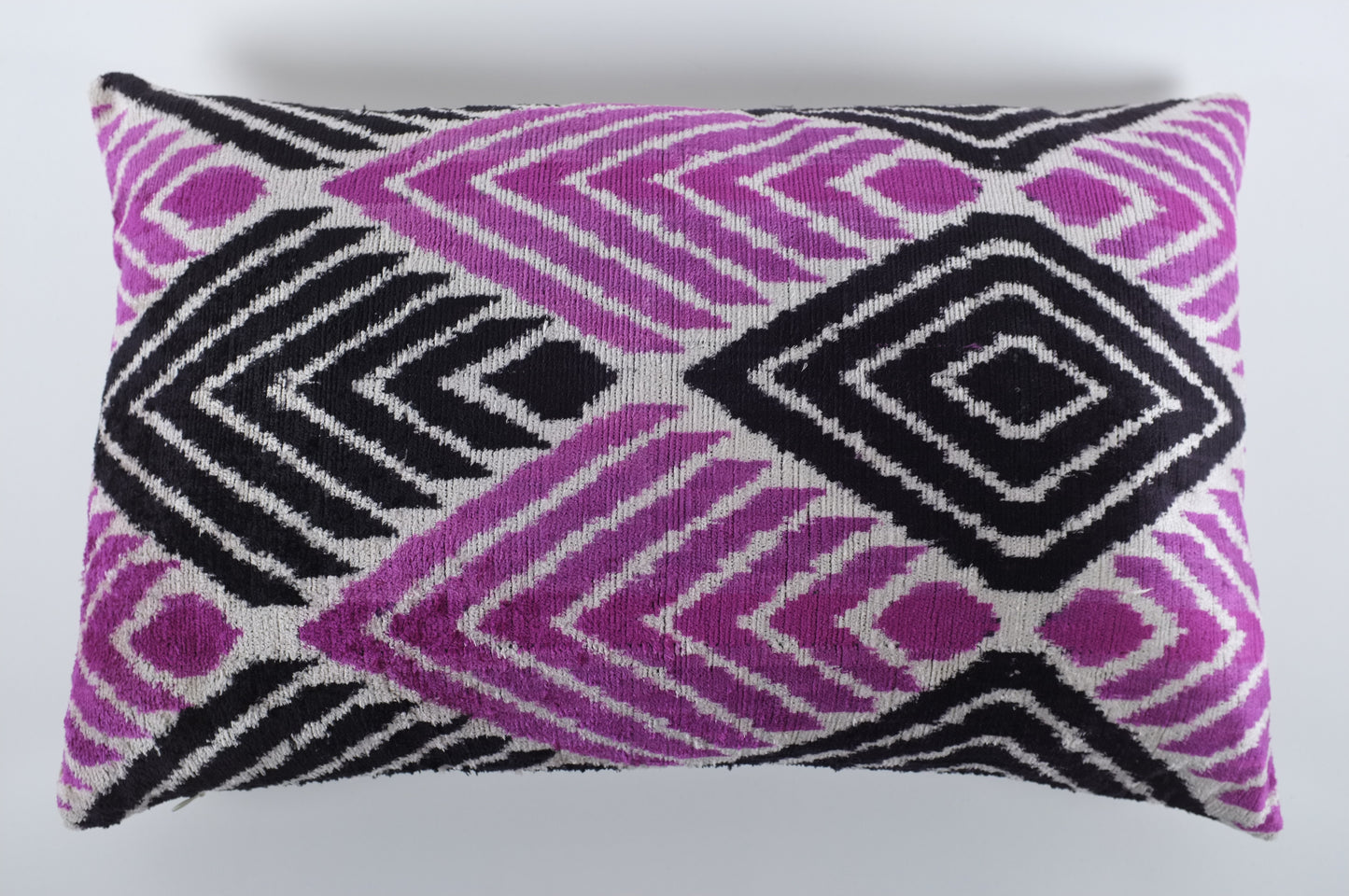 White with Black and Purple Diamonds Silk Velvet Lumbar Pillow