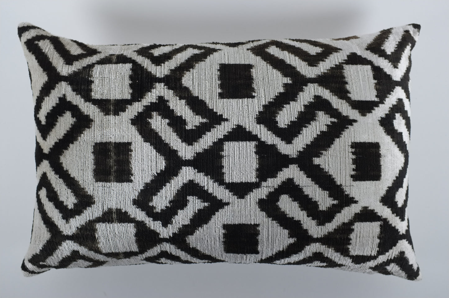 Grey and Black Squares and Pattern Silk Velvet Lumbar Pillow