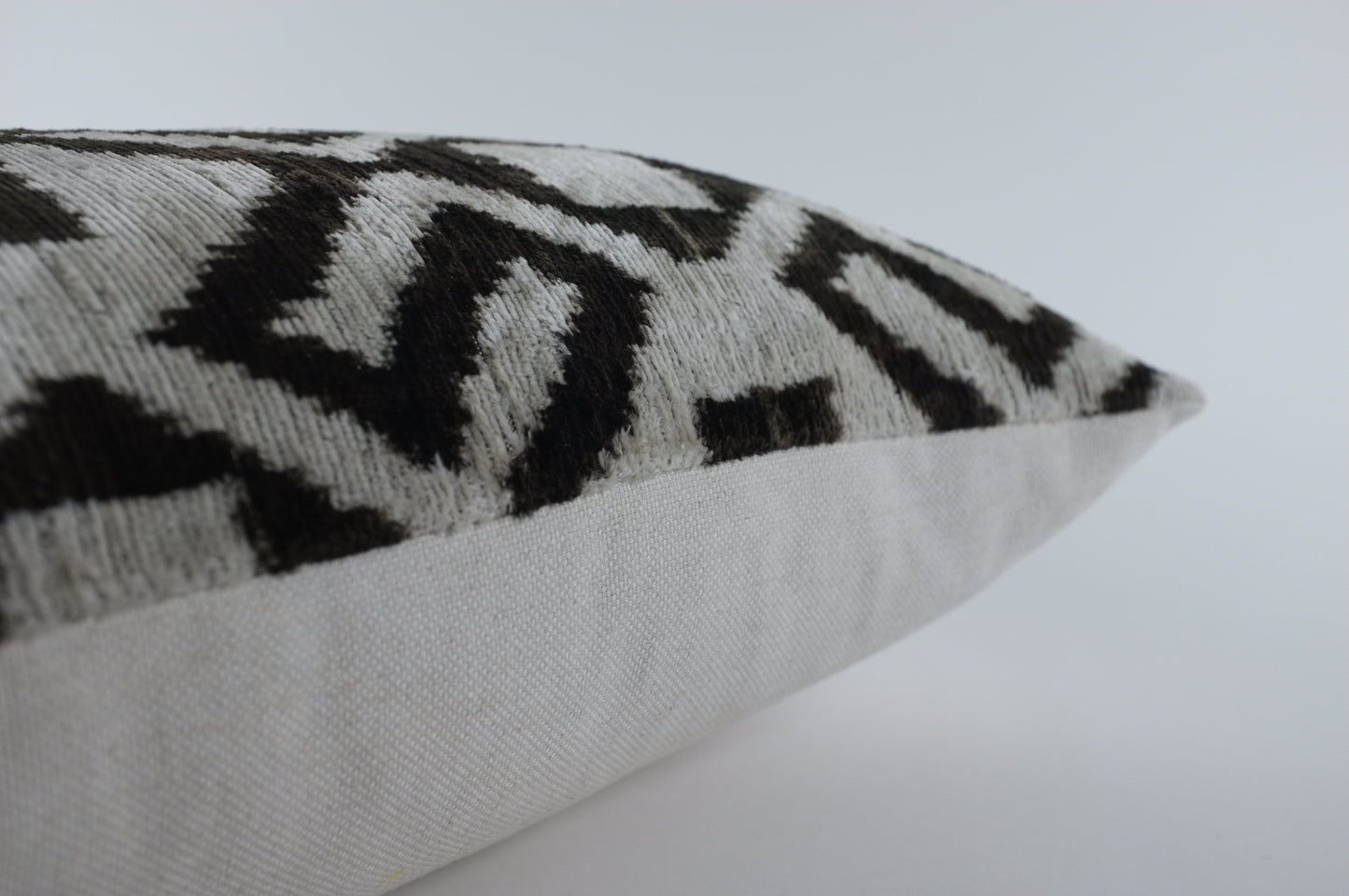 Grey and Black Squares and Pattern Silk Velvet Lumbar Pillow