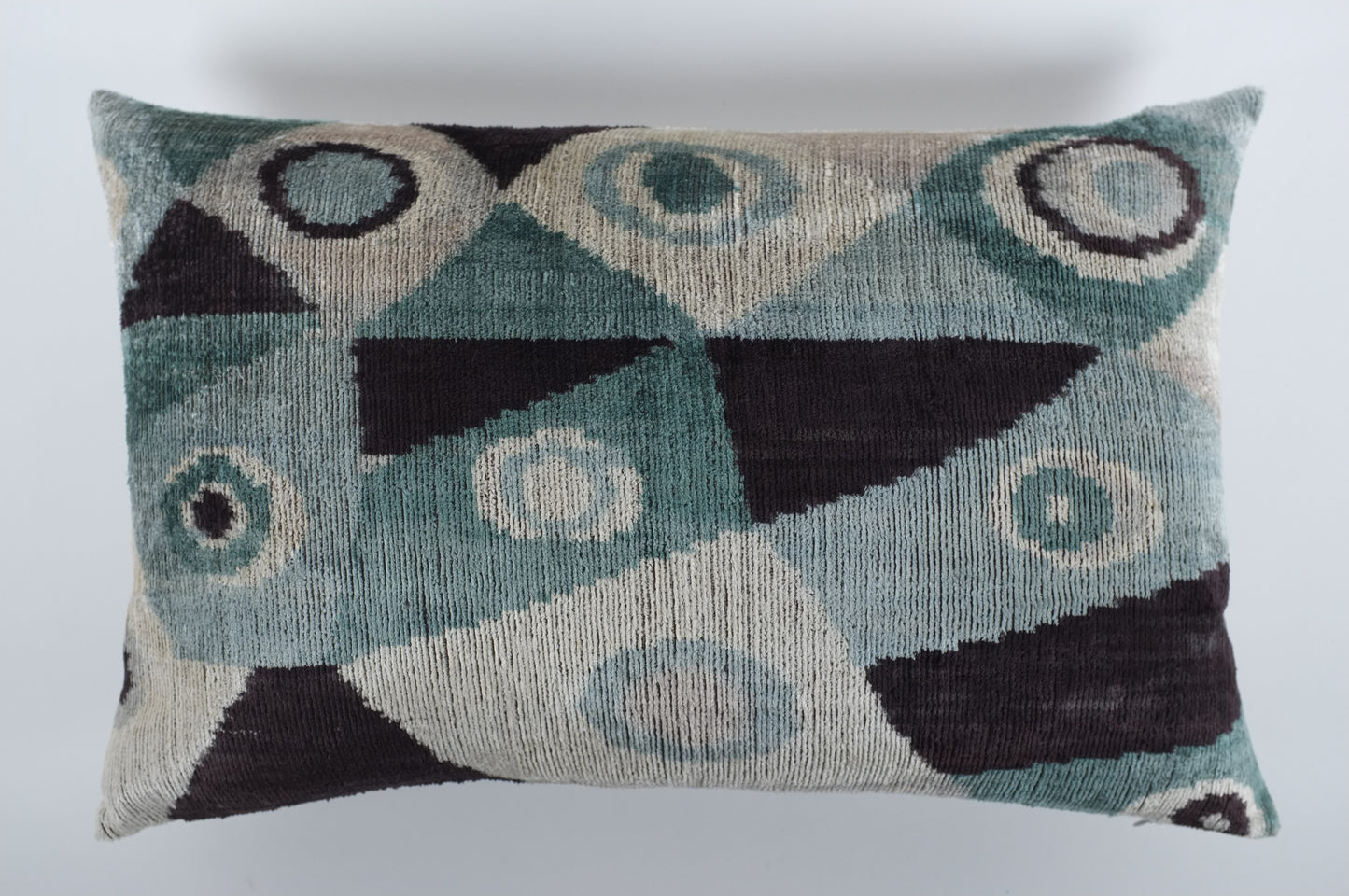 Teal/Grey/Black Abstract Silk Velvet Lumbar Pillow