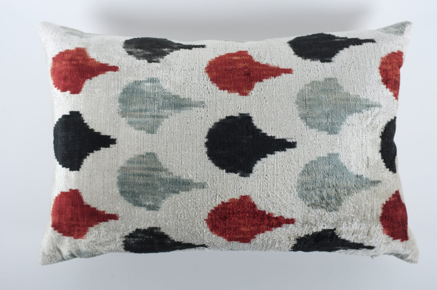 White with Brick/Grey/Black Drops  Silk Velvet Lumbar Pillow