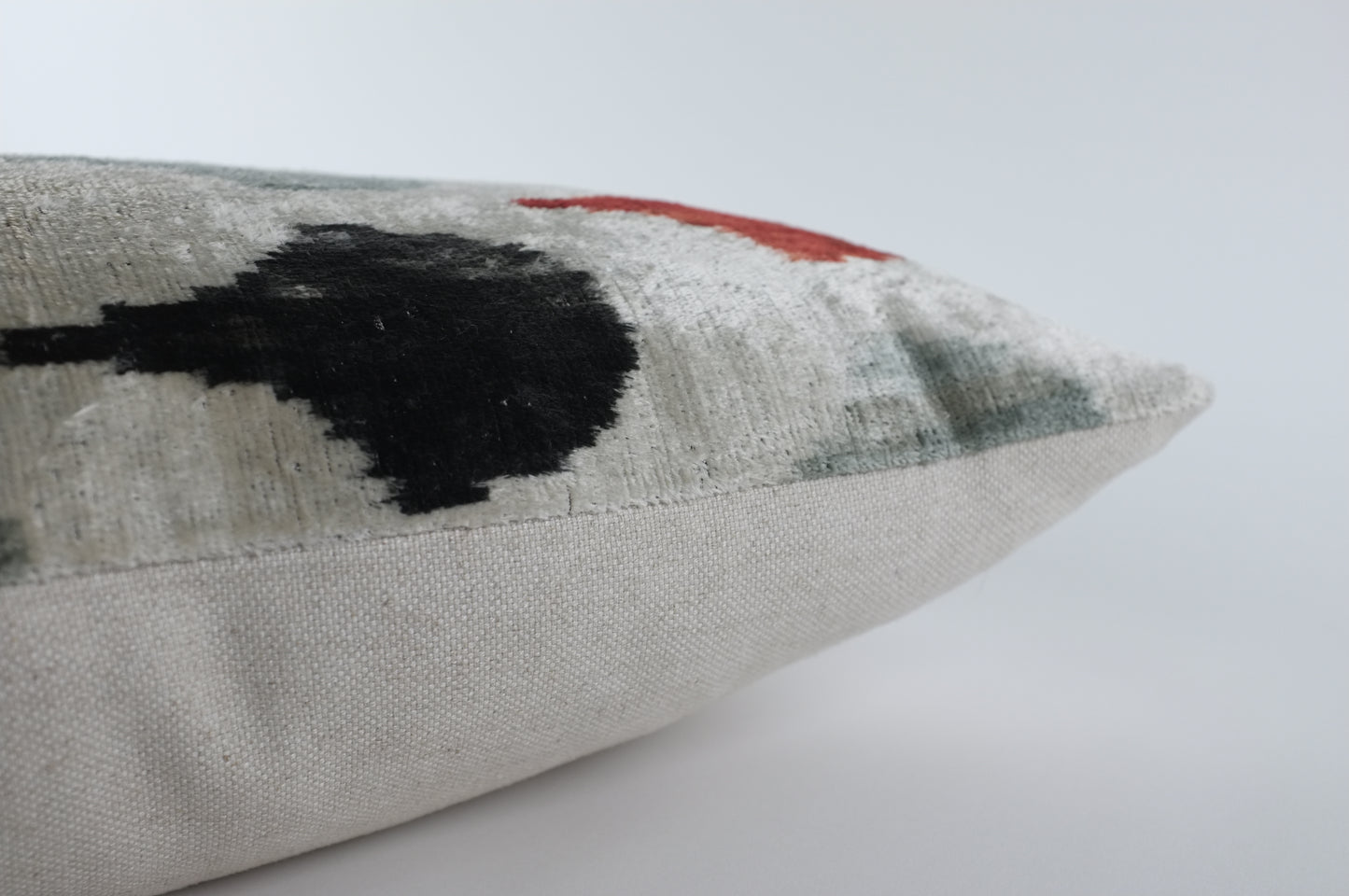 White with Brick/Grey/Black Drops  Silk Velvet Lumbar Pillow