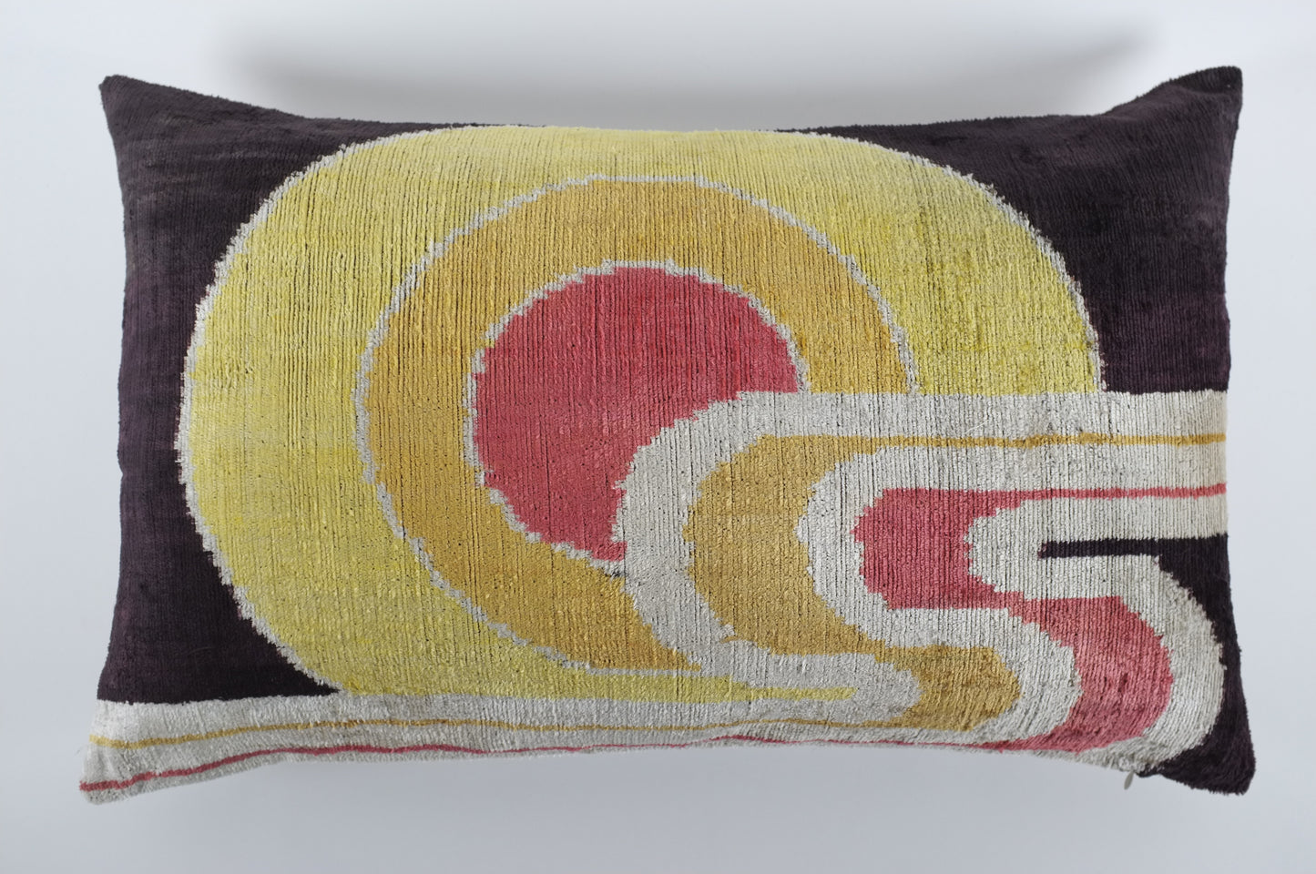 Brown with Funky Yellow/Red Sunset Silk Velvet Lumbar Pillow