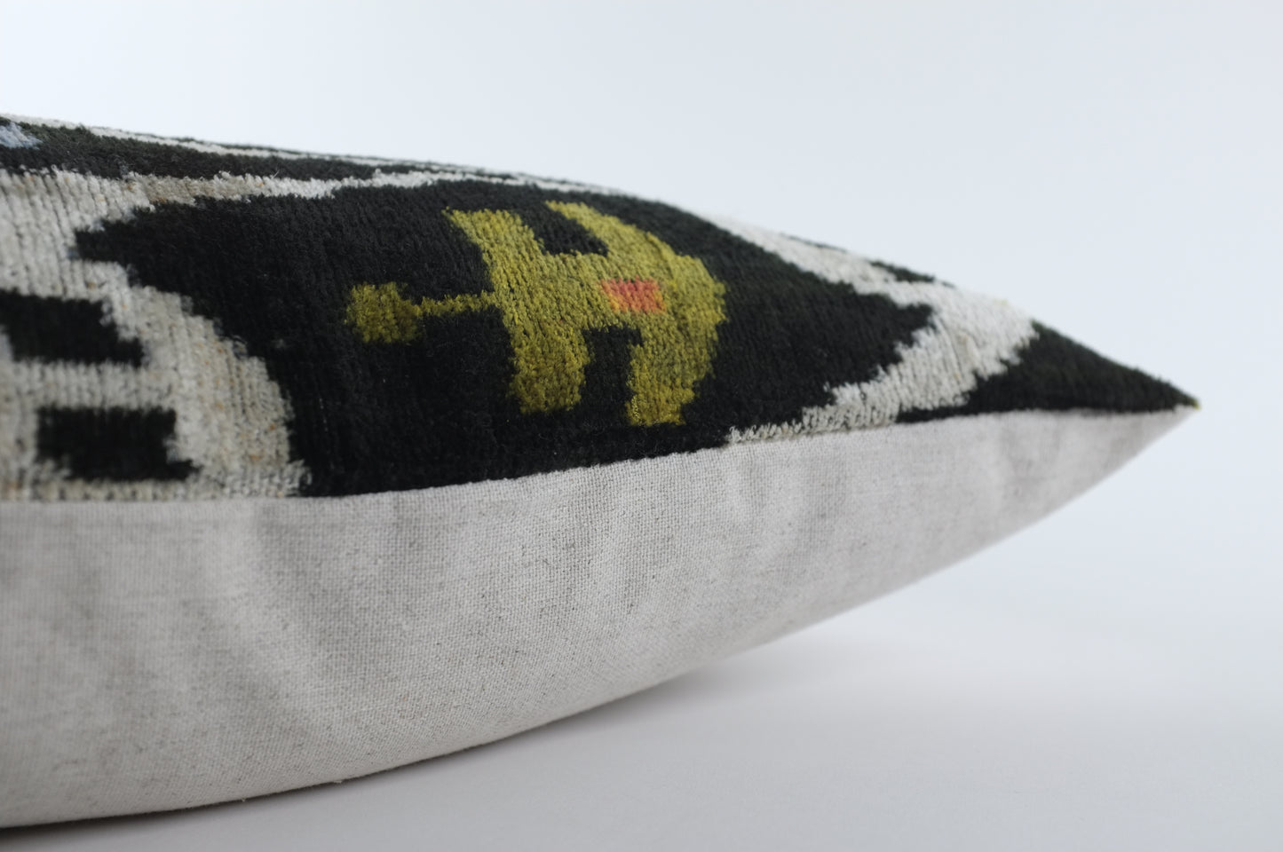 Black with Blues/Yellow Pattern Silk Velvet Lumbar Pillow