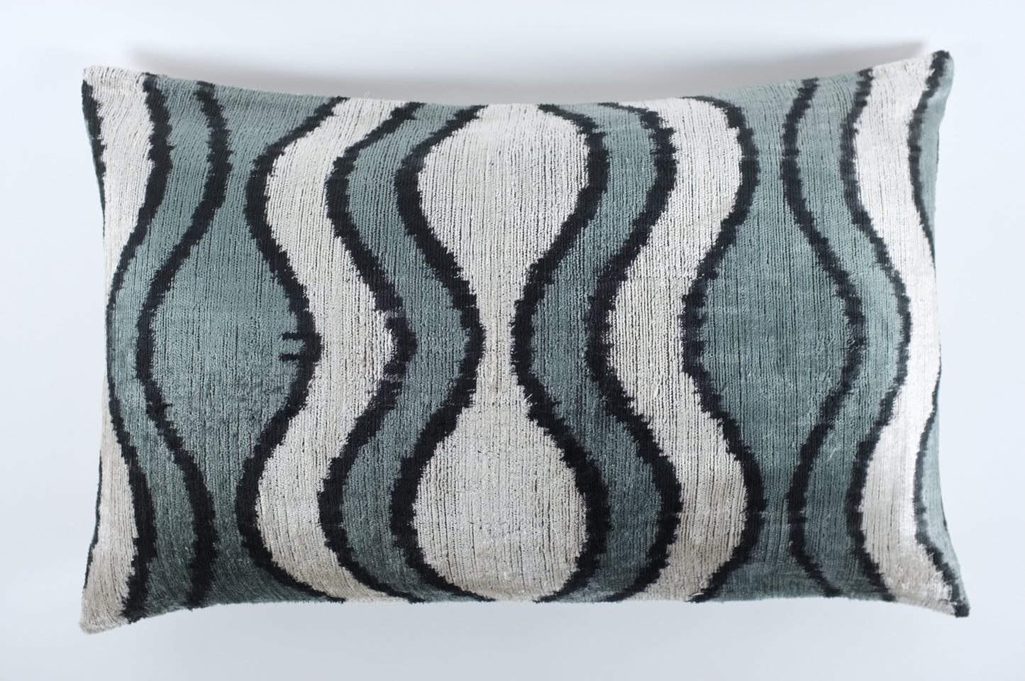 Teal/Black/White Wavy Silk Velvet Lumbar Pillow