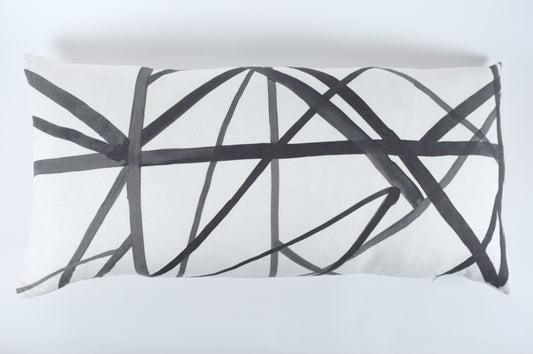 Jumbo White with Black Abstract Lines Lumbar Pillow