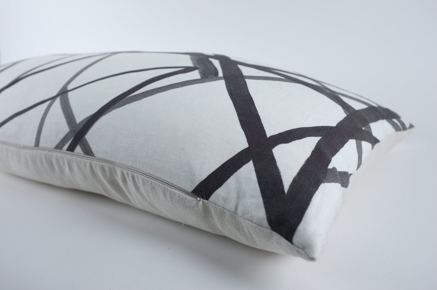 Jumbo White with Black Abstract Lines Lumbar Pillow