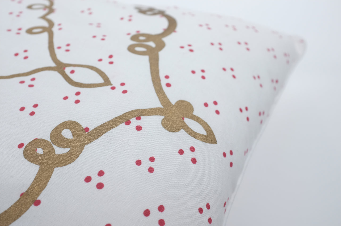 Jumbo White with Red Dots and Gold Arabesque Lumbar Pillow