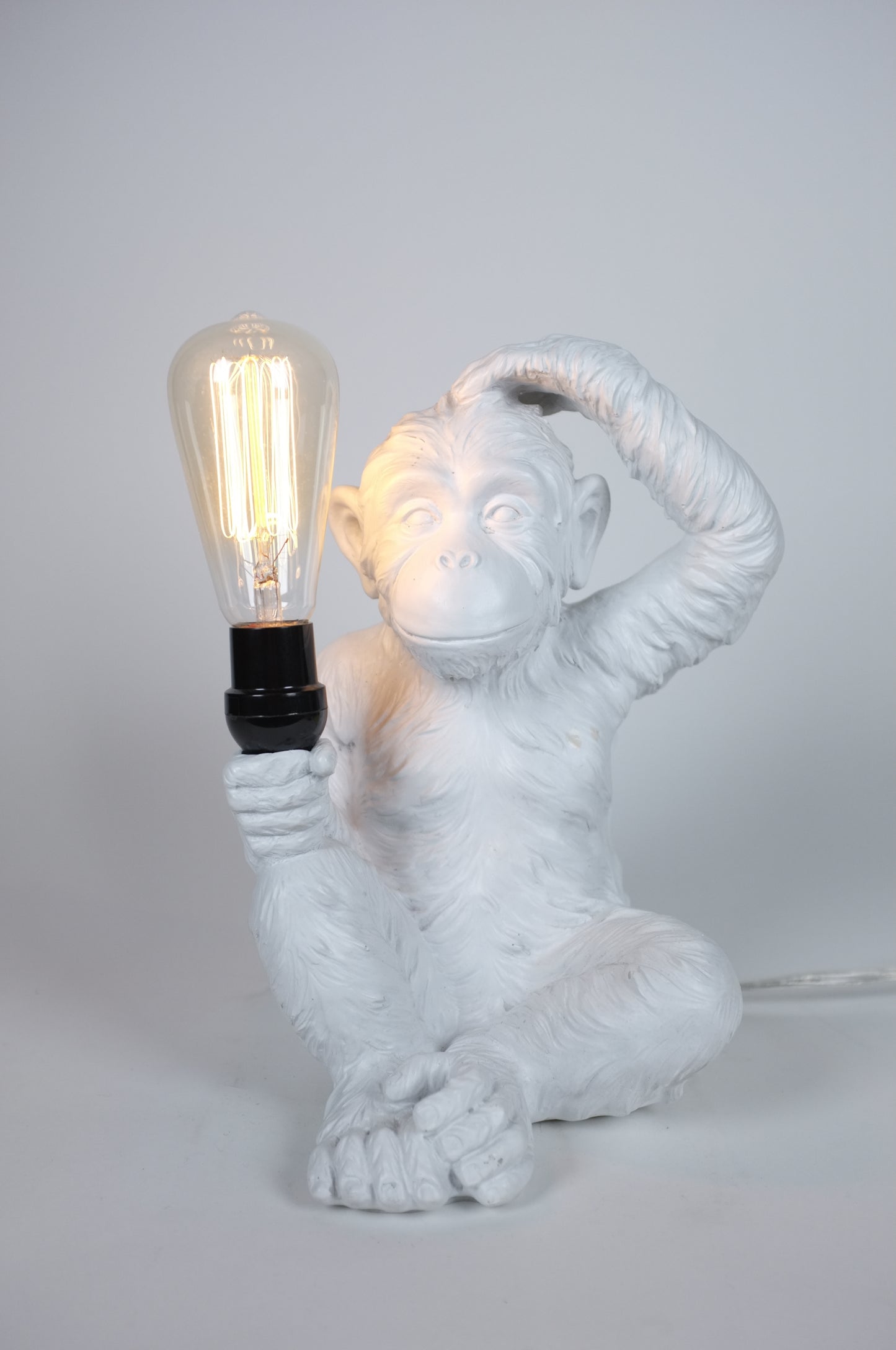 White Resin Lamp Shaped Like a Monkey