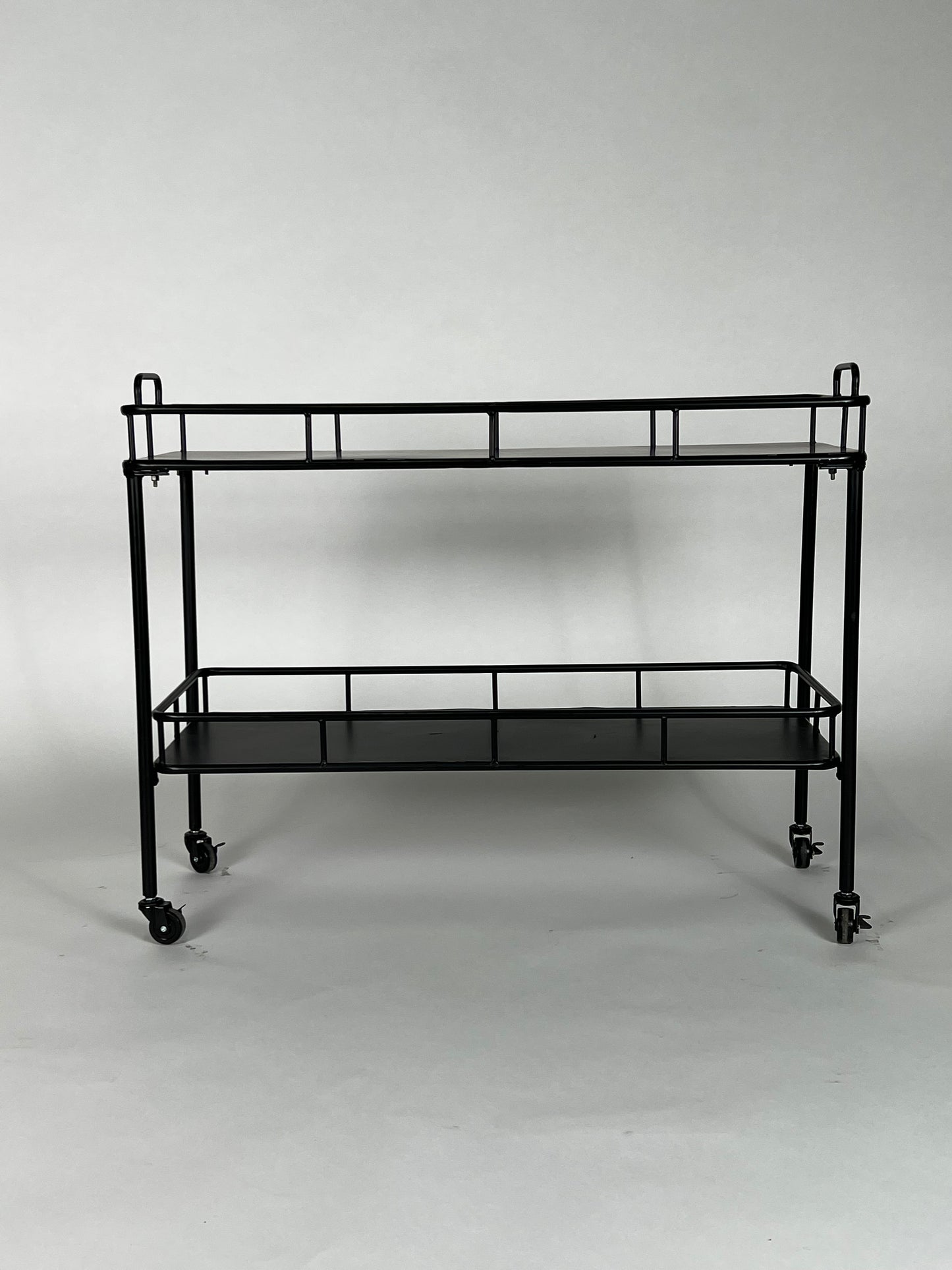 Black metal rolling bar cart