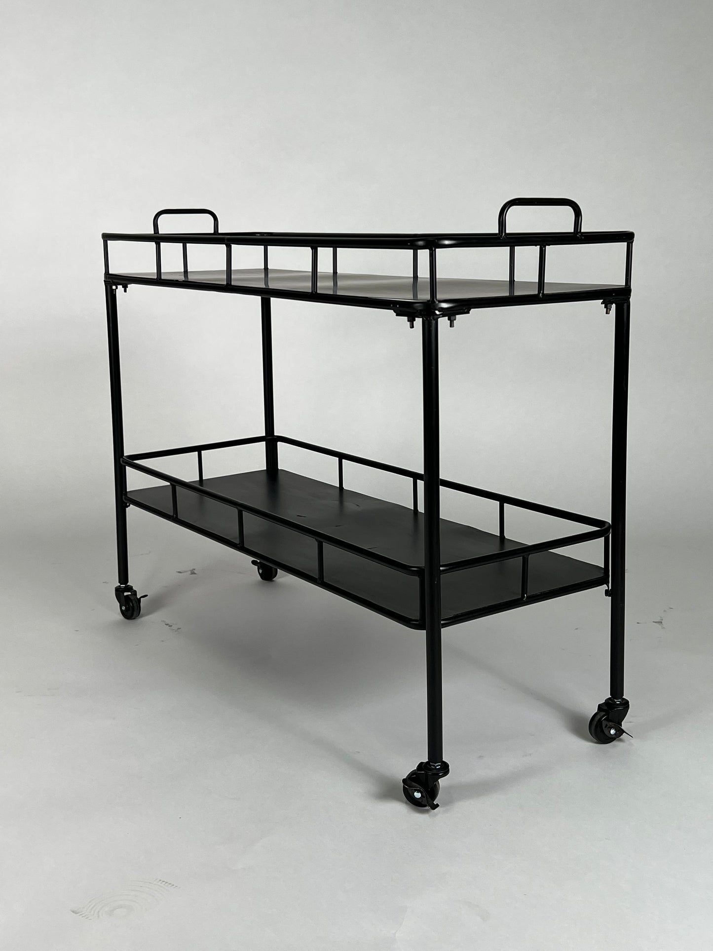 Black metal rolling bar cart