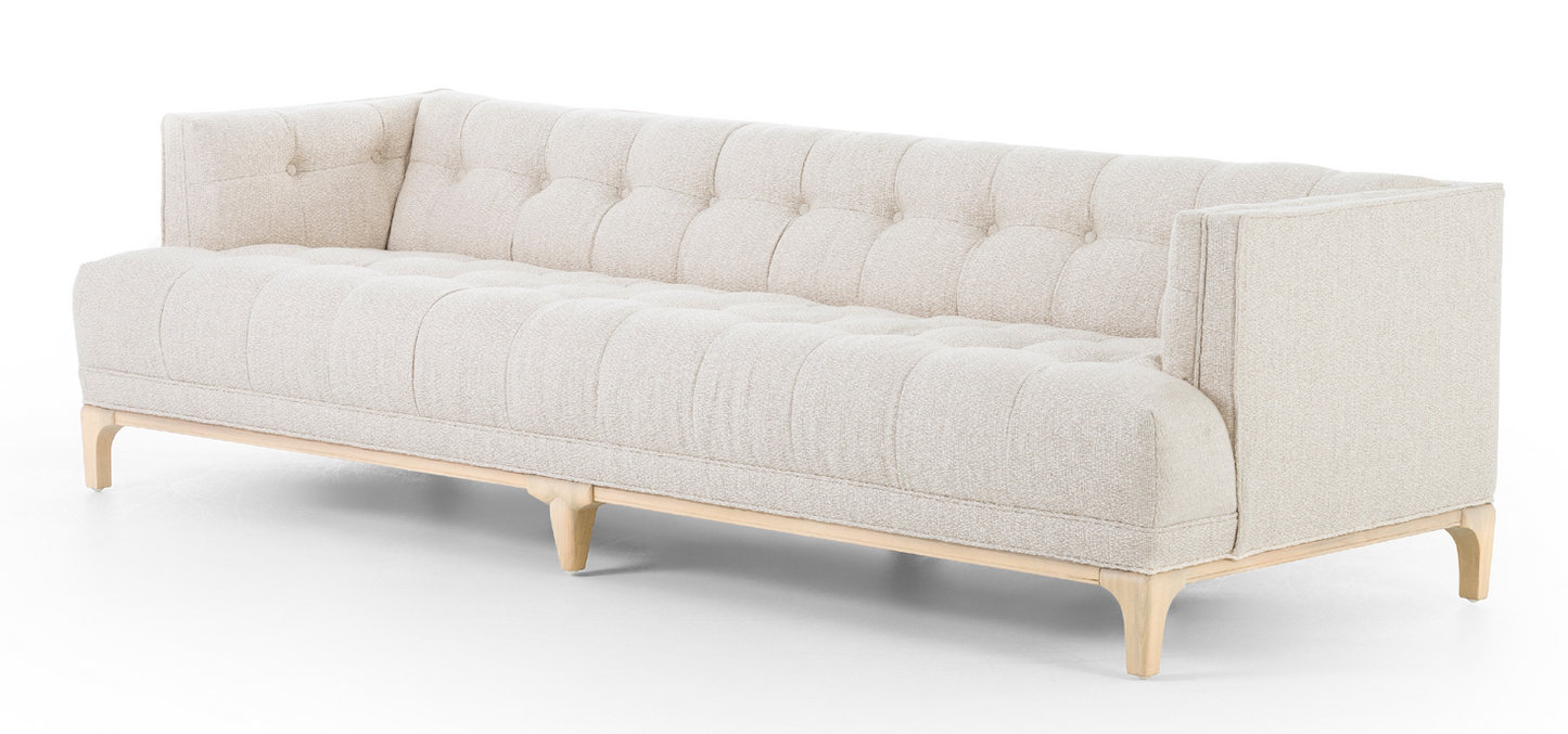 Cream boucle tufted sofa, pale ash legs