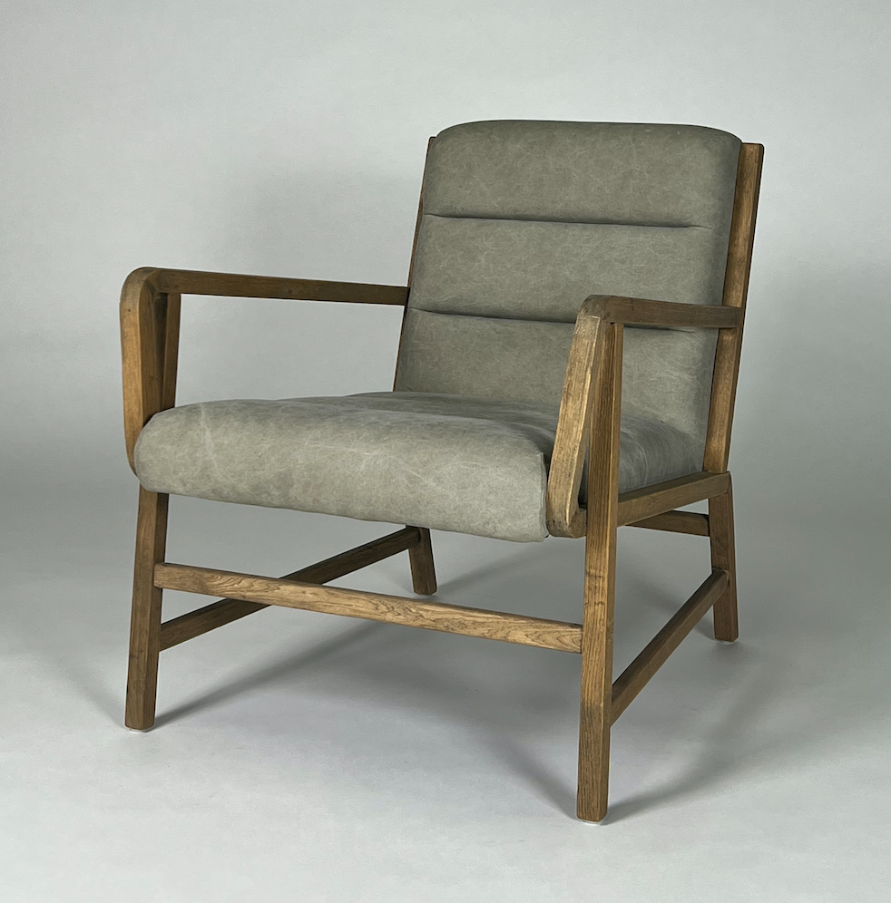 Taupe canvas chair with wood frame