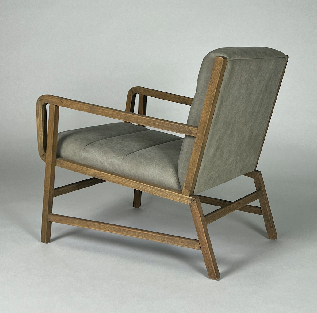 Taupe canvas chair with wood frame