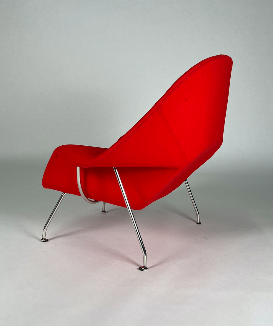 Red Womb replica chair with silver legs