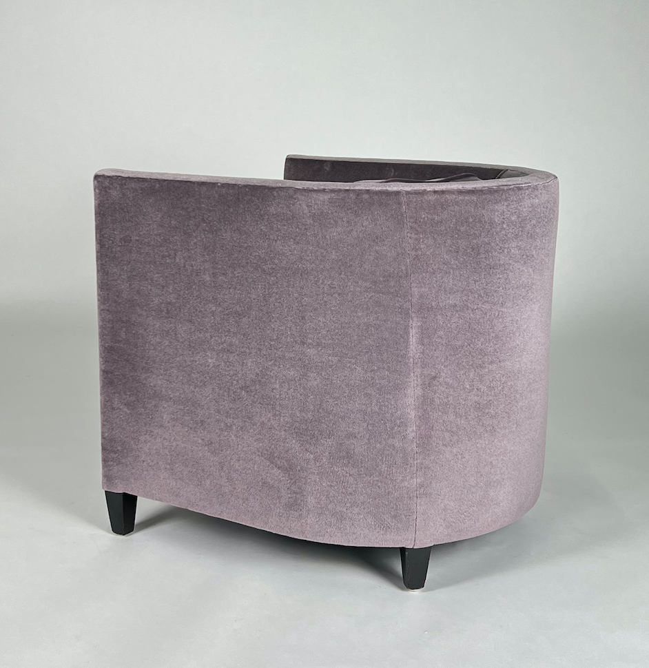 Lavender mohair chair with round back, short black legs